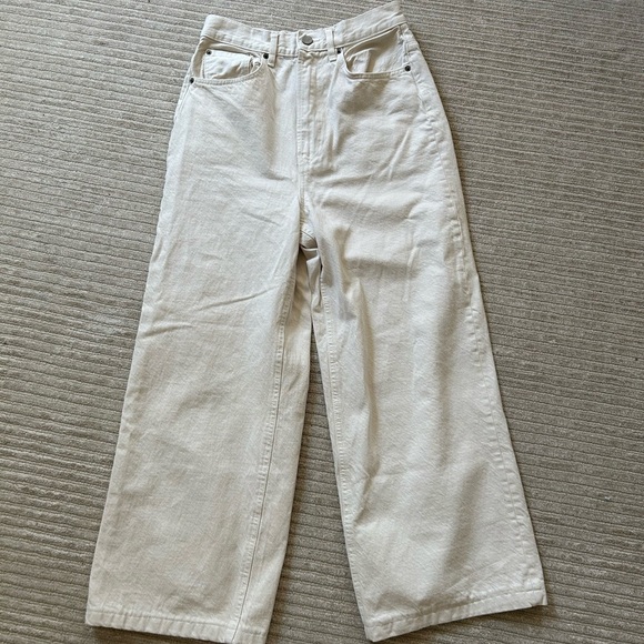 ZARA high rise wide leg cropped jeans cream size 2/26 - Picture 7 of 14